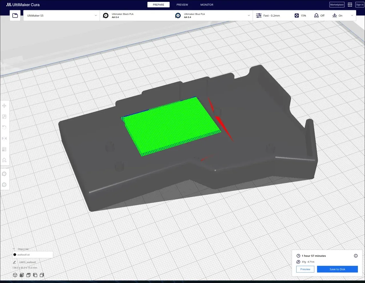 3D slicer preview of the keyboard case.